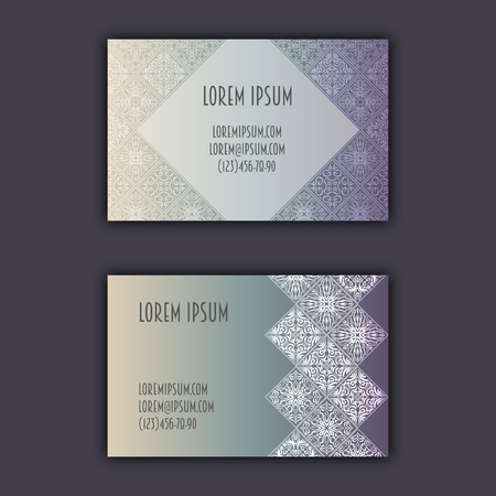 Ornamental mosaic business cards, oriental pattern, foil decorative elements.のイラスト素材