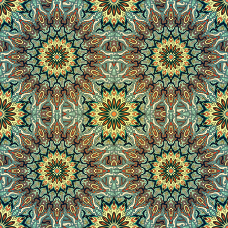 Seamless pattern mandala ornament. Vintage decorative elements. Hand drawn oriental backgroundのイラスト素材