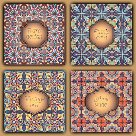 Set of cards in vintage style. Vector design templates. Vintage frames and backgroundsのイラスト素材
