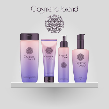 Set of realistic gradient color cosmetic bottle. 3D mockup bottle isolated on white background. Cosmetic products packageのイラスト素材