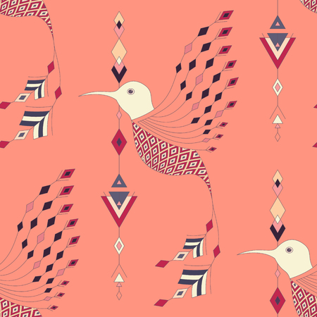 Exotic Aztec birds seamless pattern. Geometric abstract tribal style.のイラスト素材