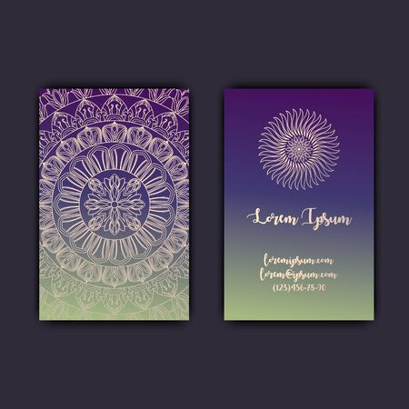 Luxury business cards with floral mandala ornament. Vintage decorative elements.のイラスト素材