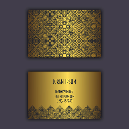 Ornamental mosaic business cards, oriental pattern, foil decorative elements.のイラスト素材