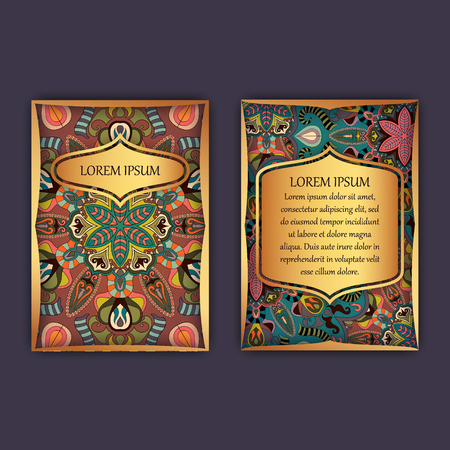 Vintage cards with floral mandala pattern and ornaments. Front page and back page. Luxury designのイラスト素材