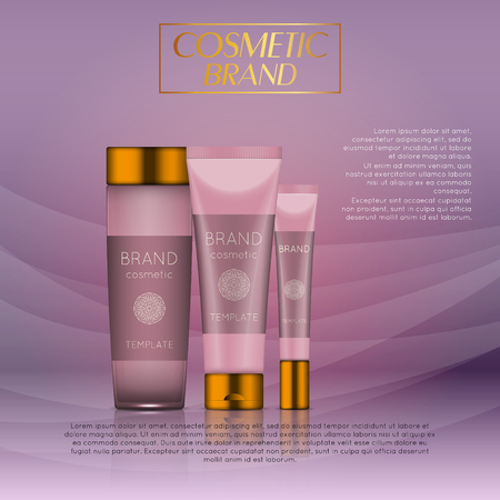 Vector 3D cosmetic illustration on a soft light waves background . Beauty realistic cosmetic product design template.のイラスト素材