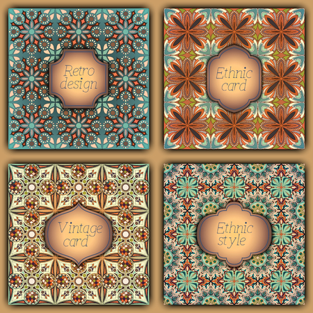 Set of cards in vintage style. Vector design templates. Vintage frames and backgroundsのイラスト素材