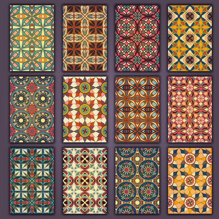 Collection retro cards shirts with ethnic backgrounds. Card of invitation with vintage design elements.のイラスト素材