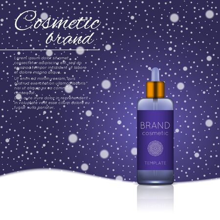 3D cosmetic bottle on blue and gold color on circles background.のイラスト素材