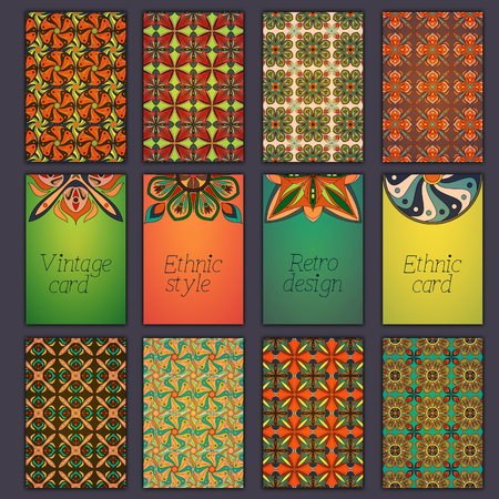 Card set with floral decorative mandala elements backdrop like Asian Indian or oriental ornate bannersのイラスト素材