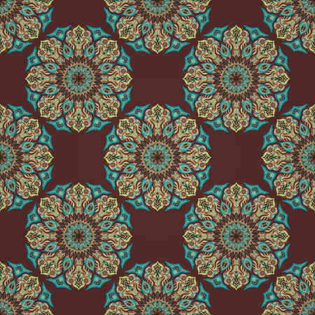 Ornate floral seamless texture, endless pattern with vintage mandala elements. Can be used for wallpaper, pattern fills, web page background, surface textures.のイラスト素材