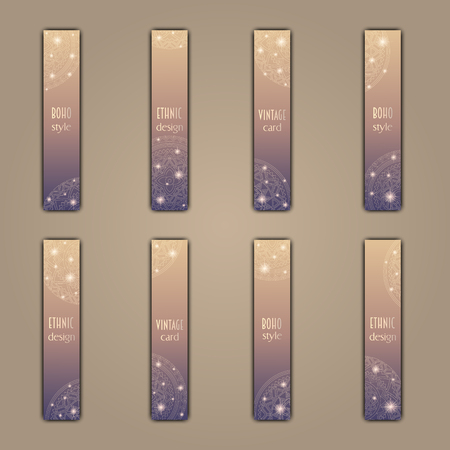 Banner card set with floral glowing decorative mandala elements background. Tribal,ethnic,Indian, Islam, Arabic, ottoman motifs.のイラスト素材