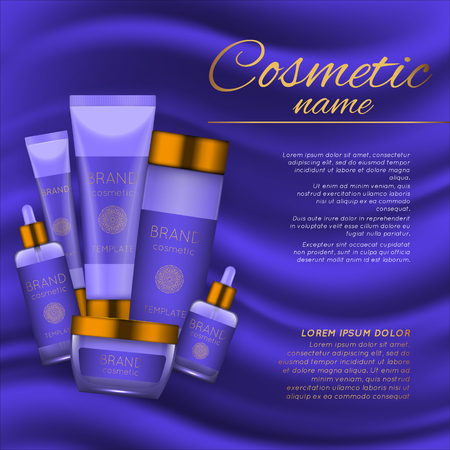 3D vector cosmetic illustration on a soft silk background. Beauty realistic cosmetic product design template.のイラスト素材