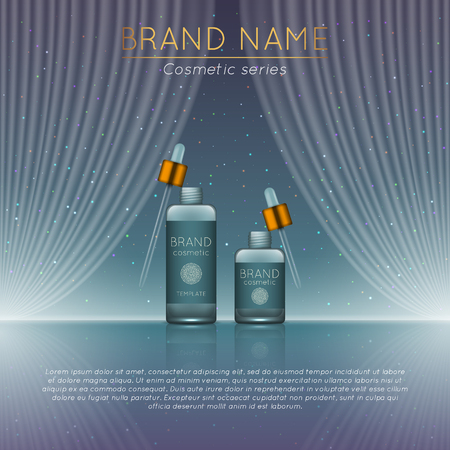 3D realistic cosmetic bottle ads template. Cosmetic brand advertising concept design with wavy light abstract background.のイラスト素材