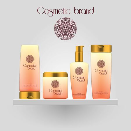 Set of realistic gradient color cosmetic bottle. 3D mockup bottle isolated on white background. Cosmetic products packageのイラスト素材