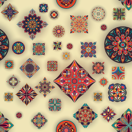 Seamless pattern with decorative mandalas. Vintage mandala elementsのイラスト素材