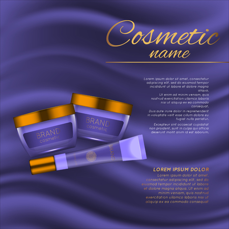 Vector 3D cosmetic illustration on a soft silk background. Beauty realistic cosmetic product design templateのイラスト素材
