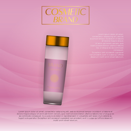 3D realistic cosmetic bottle ads template. Cosmetic brand advertising concept design with glitters and bokeh background.のイラスト素材