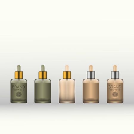 Vector 3D beauty cosmetic product mock up. Isolated realistic bottles for advertising branding. Cosmetic packaging design templateのイラスト素材