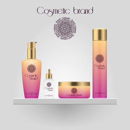 Set of realistic gradient color cosmetic bottle. 3D mockup bottle isolated on white background. Cosmetic products packageのイラスト素材