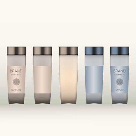 Vector 3D beauty cosmetic product mock up. Isolated realistic bottles for advertising branding. Cosmetic packaging design templateのイラスト素材