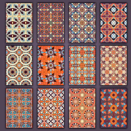 Collection retro cards shirts with ethnic backgrounds. Card of invitation with vintage design elementsのイラスト素材