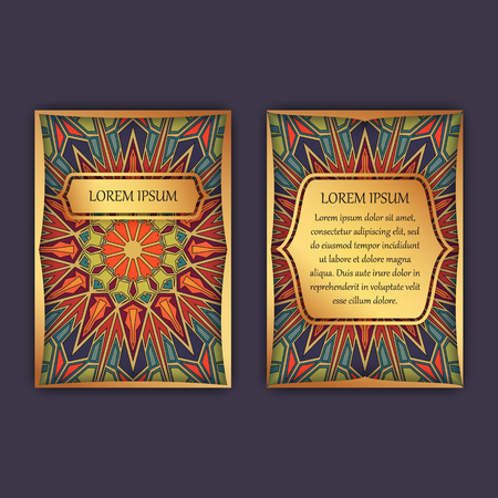 Vintage cards with floral mandala pattern and ornaments. Front page and back page. Luxury designのイラスト素材