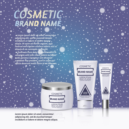 Vector 3D cosmetic illustration on a soft light background with flare effects. Beauty realistic cosmetic product design template.のイラスト素材