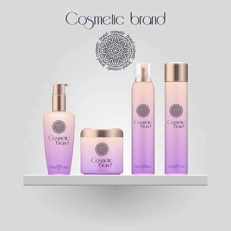 Set of realistic gradient color cosmetic bottle. 3D mockup bottle isolated on white background. Cosmetic products packageのイラスト素材