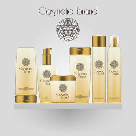 Set of realistic gradient color cosmetic bottle. 3D mockup bottle isolated on white background. Cosmetic products packageのイラスト素材