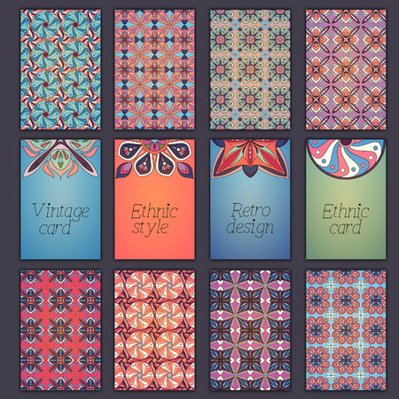 Card set with floral decorative mandala elements background. Asian Indian oriental ornate bannersのイラスト素材