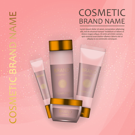 Vector cosmetic illustration on a soft light waves background. Beauty realistic cosmetic product design templateのイラスト素材