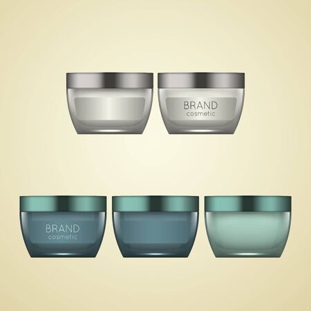 Vector beauty cosmetic product mock up. Isolated realistic bottles for advertising branding.のイラスト素材