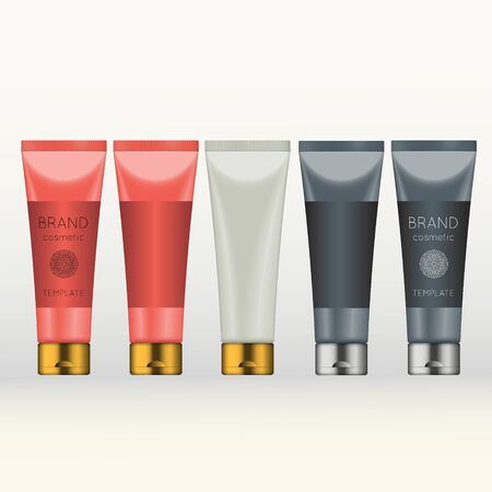 Vector beauty cosmetic product mock up. Isolated realistic bottles for advertising branding.のイラスト素材