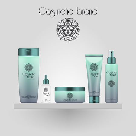 Set of realistic gradient color cosmetic bottle. Mockup bottle isolated on white background.のイラスト素材