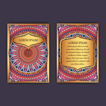 Vintage cards with floral mandala pattern and ornaments. Front page and back page. Luxury designのイラスト素材