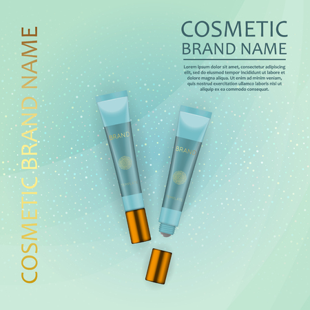 Vector 3D cosmetic illustration on a soft light waves background . Beauty realistic cosmetic product design template.のイラスト素材