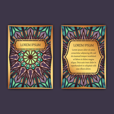 Vintage cards with floral mandala pattern and ornaments. Front page and back page. Luxury designのイラスト素材
