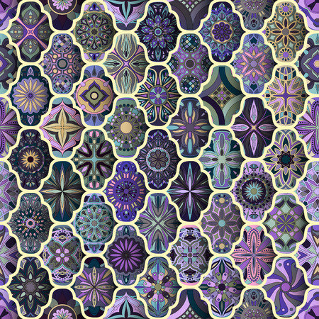 Seamless pattern with decorative mandalas. Vintage mandala elements. Colorful patchworkのイラスト素材