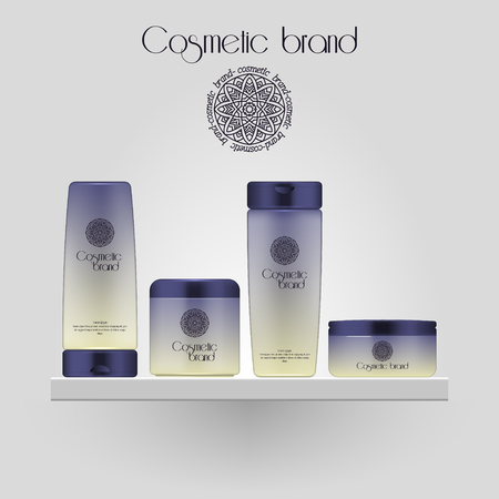 Set of realistic gradient color cosmetic bottle. 3D mockup bottle isolated on white background. Cosmetic products packageのイラスト素材