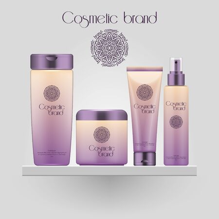 Set of realistic gradient color cosmetic bottle. 3D mockup bottle isolated on white background. Cosmetic products packageのイラスト素材