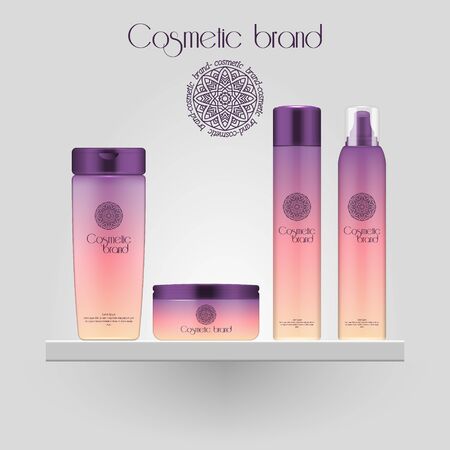 Set of realistic gradient color cosmetic bottle. 3D mockup bottle isolated on white background. Cosmetic products packageのイラスト素材