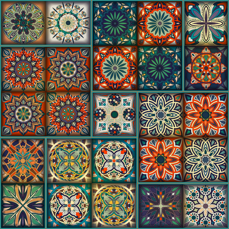 Seamless pattern with decorative mandalas. Vintage mandala elements. Colorful patchwork Vector illustration.のイラスト素材