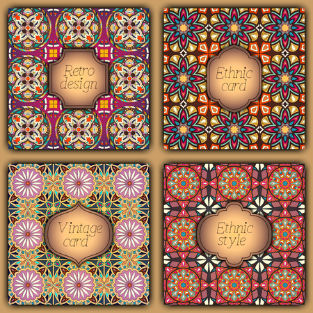 Set of cards in vintage style.  Vintage frames and backgroundsのイラスト素材