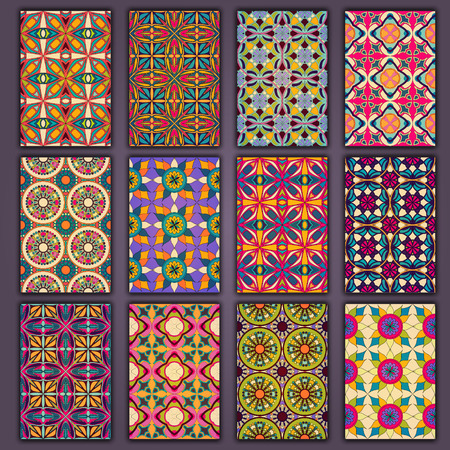 Collection retro cards shirts with ethnic backgrounds. Card of invitation with vintage design elementsのイラスト素材