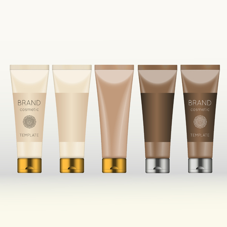 Vector 3D beauty cosmetic product mock up. Isolated realistic bottles for advertising branding. Cosmetic packaging design templateのイラスト素材