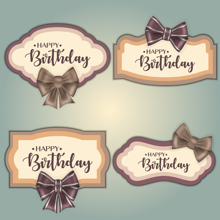 Template set of colorful vintage birthday tag frames decorated with bowのイラスト素材