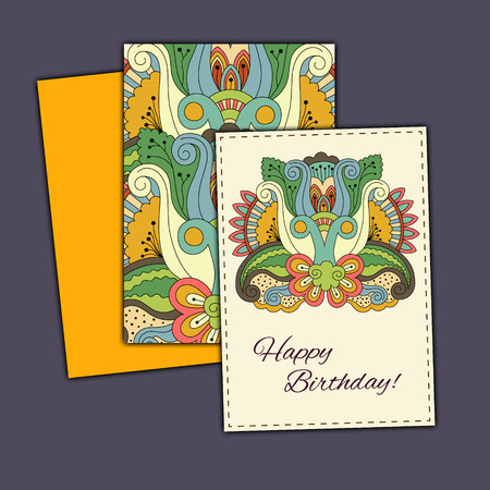 Vector set of birthday card abstract hand drawn doodles.のイラスト素材