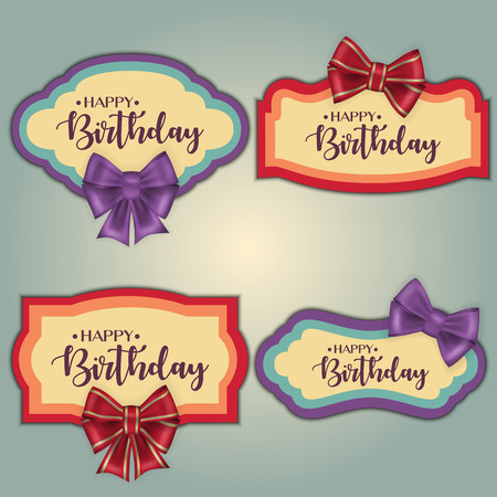 Template set of colorful vintage birthday tag frames decorated with bowのイラスト素材
