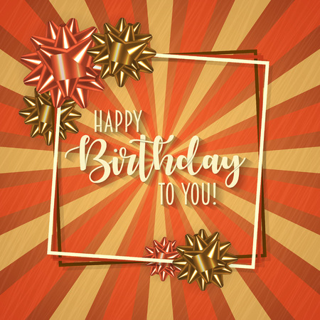 Colorful birthday frame with bow and vintage retro backgroundのイラスト素材