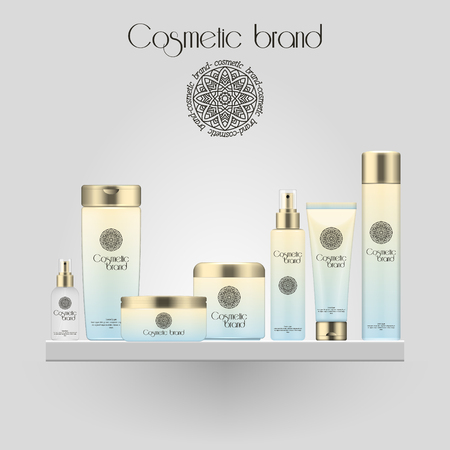 Set of realistic gradient color cosmetic bottle. 3D mockup bottle isolated on white background. Cosmetic products packageのイラスト素材